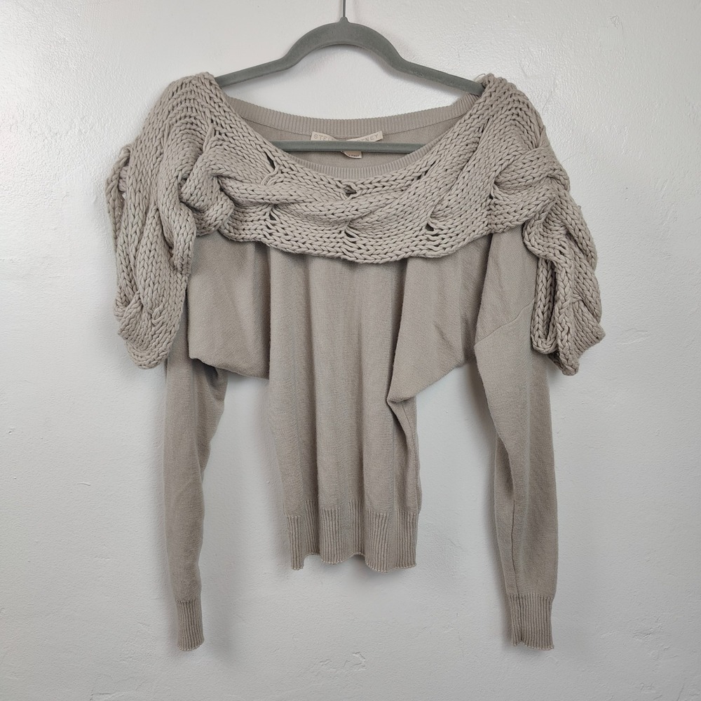 Stella McCartney Sweater Womens 44 Medium Beige Cashmere Silk Cable Knit Top - Picture 2 of 11